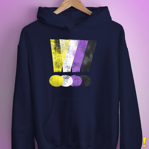 Nonbinary Pride Grunge Exclamation Points Hoodie - Navy